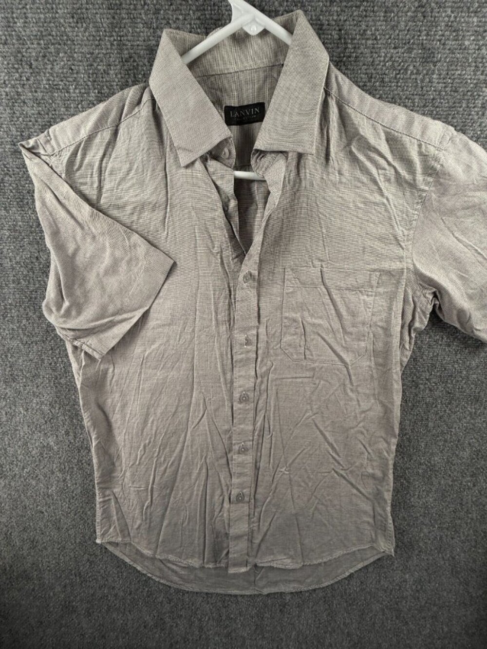 Lanvin Button Up Shirt Short Sleeve Men Cotton Size 95 (small) Gray Check Logo *